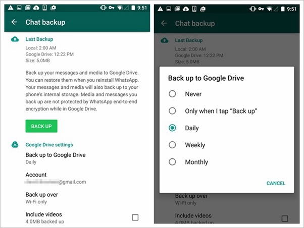 Backup Whatsapp to Google Account