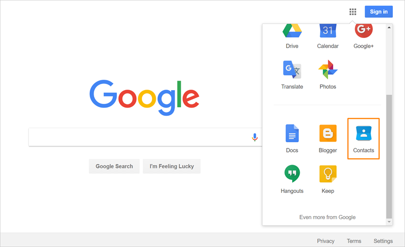 Google Contact Webpage
