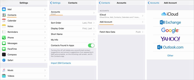 iCloud Contact Add Account