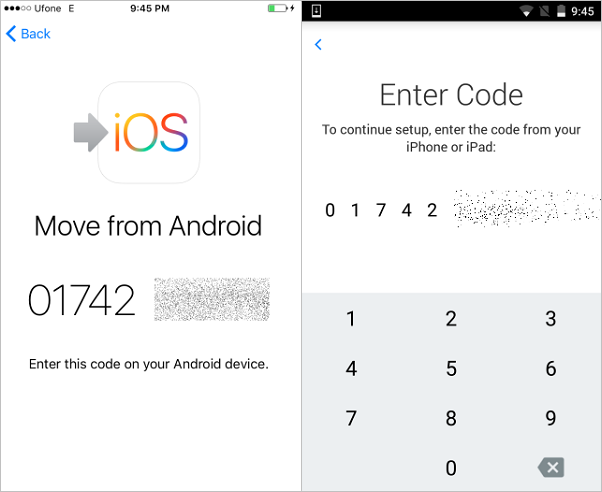Move to iOS Enter Code