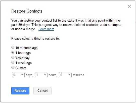Restore Contacts from Gmail Time