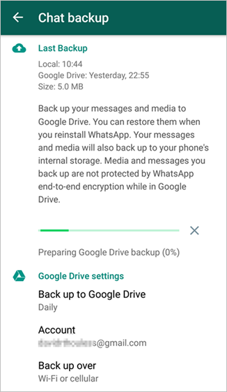 WhatsApp Back Up Chats by Google Drive