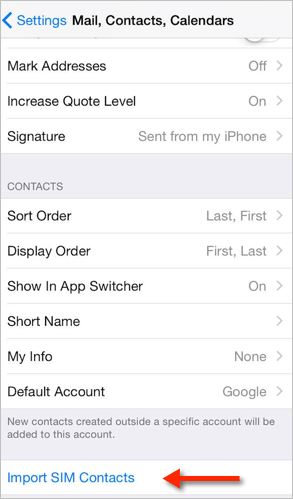 iOS Import SIM Contacts