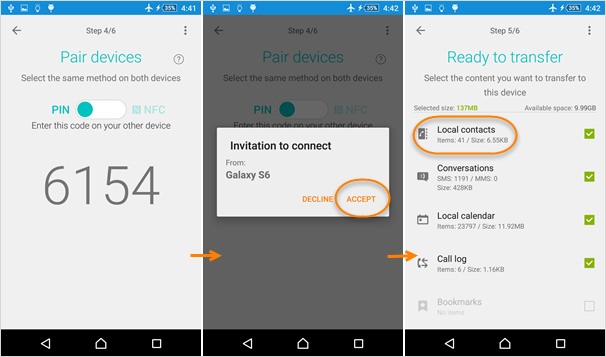 Sony Transfer Mobile Transfer Contact 2