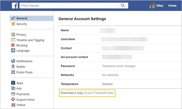 Download Facebook Data