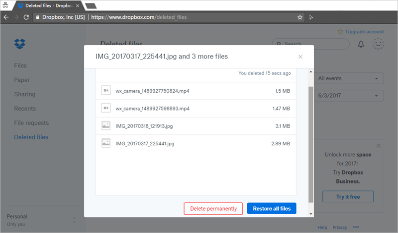 dropbox recover old files