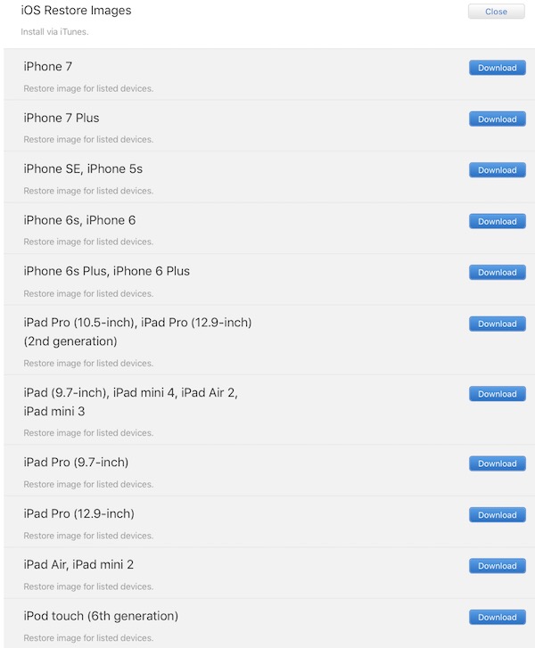 iOS 11 Choose Device
