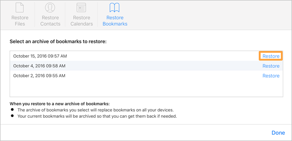 iCloud Advanced Restore Bookmarks