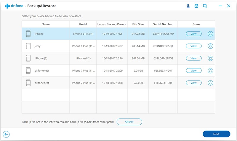 iOS Choose Backup File