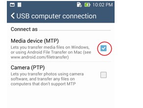 Enable Media Device MTP