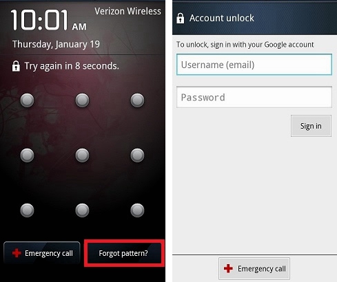 remove unlock pattern android
