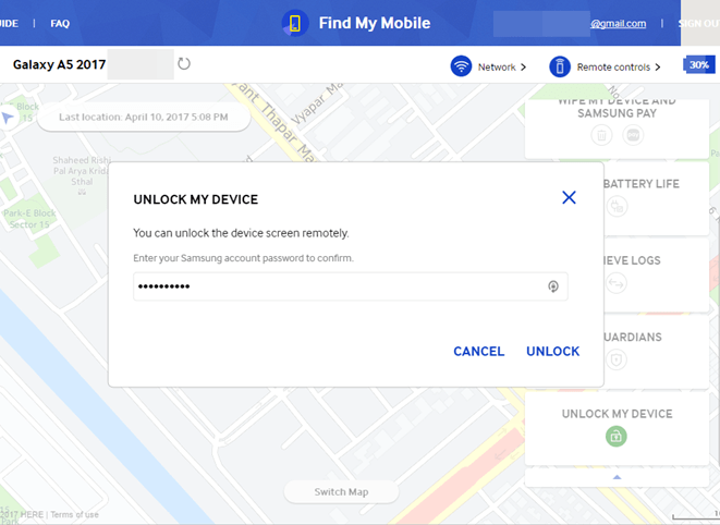 Samsung Find my Mobile Unlock