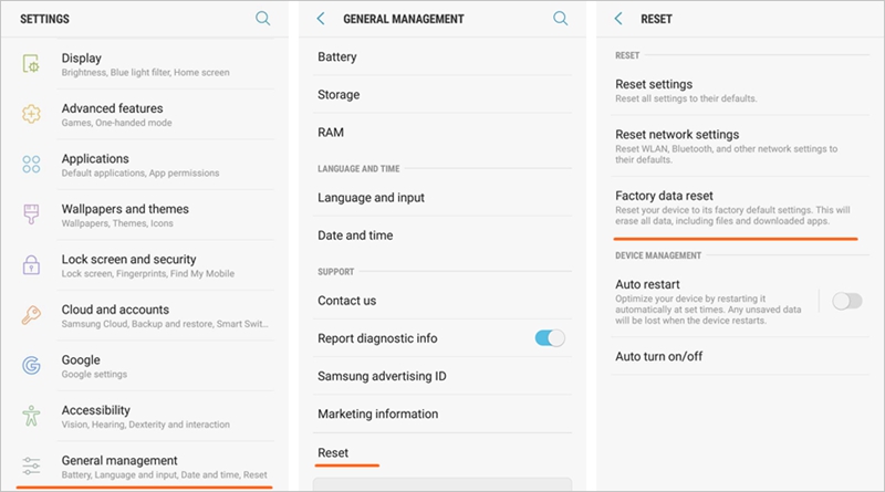 android factory reset