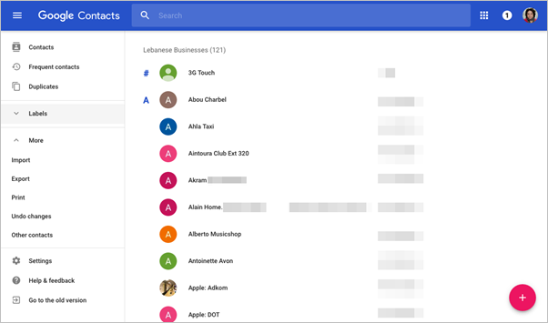 Google Contacts Website
