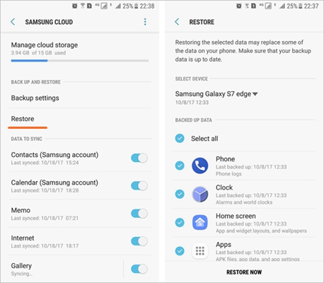 Restore from Samsung Cloud