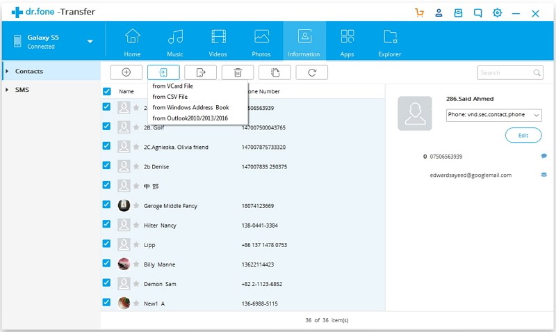 DR Transfer Import Contacts