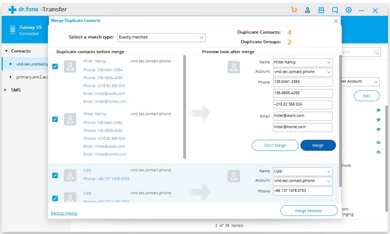 DR Transfer Merge Contacts