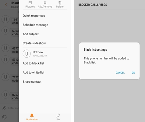 Block SMS Samsung