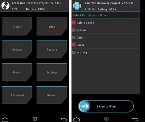 TWRP Wipe Cache