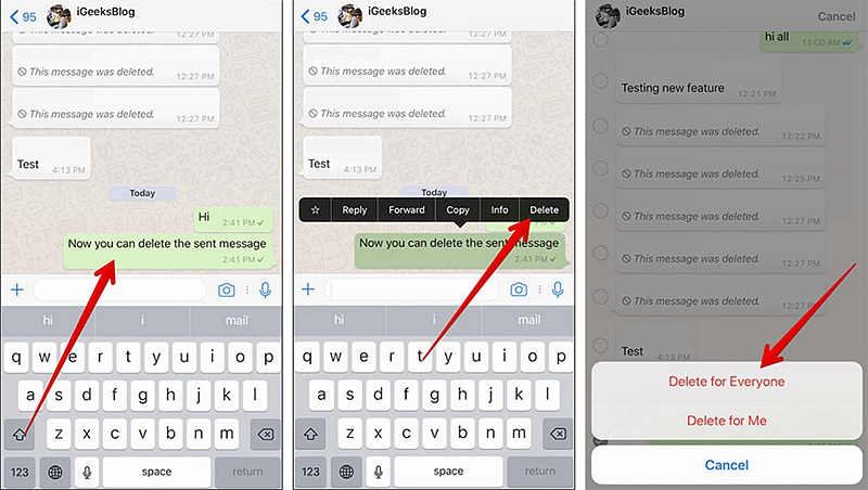 iOS Delete Sent WhatsApp Message