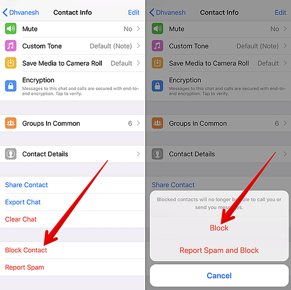 WhatsApp Block Contact iPhone 1