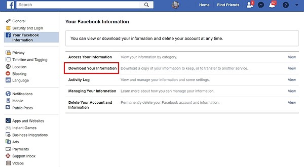 Dowload Facebook Data 2