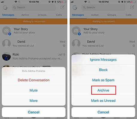 Archived chats in messenger app