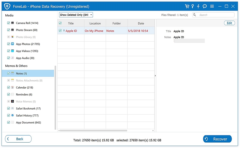 fl iOS Data Recovery Result Note 12