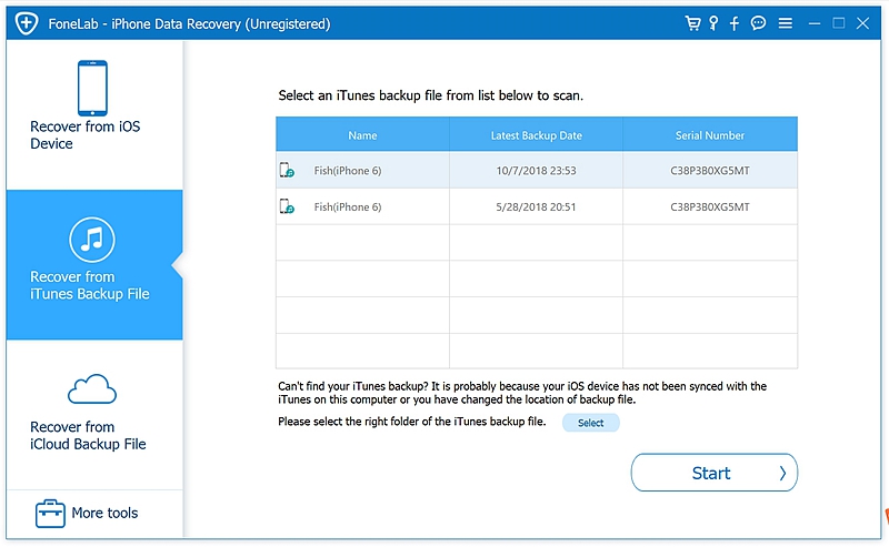 fl Recover from iTunes Backup File 1