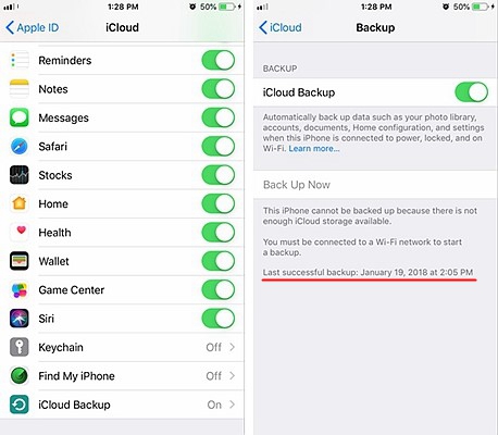 iCloud Backup History