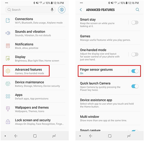 Samsung S9 Fingerprint Gesture 2