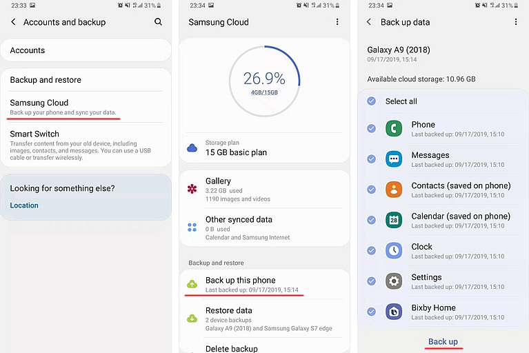Create Samsung Cloud Backup